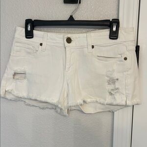 PAIGE White Jean Shorts Distressed Frayed